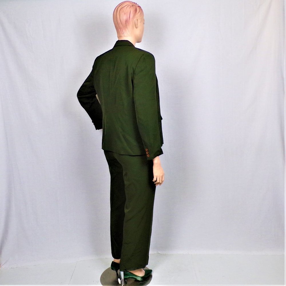 SILK! JOSEPHINE CHAUS size 14 hunter-green 2-piece pant suit 100% silk outer - Picture 4 of 13
